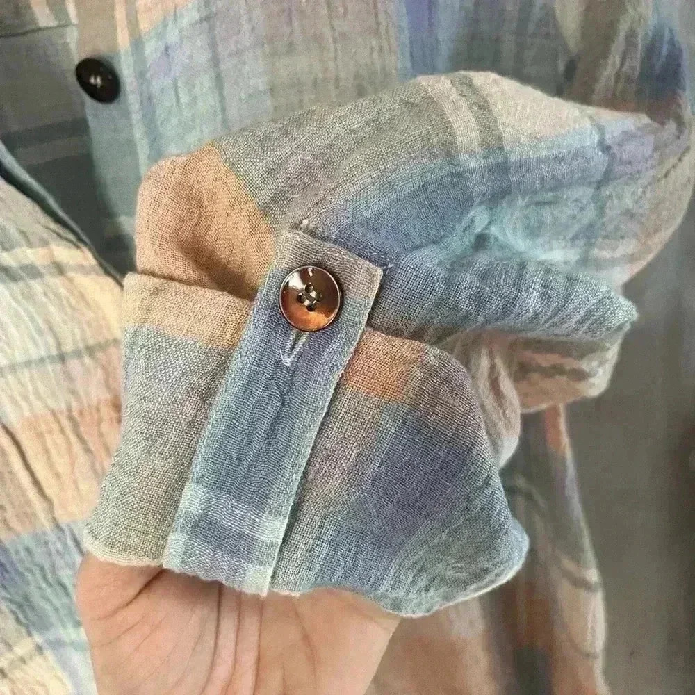 SOFT SURROUNDINGS Linen Pastel Plaid Button Down Tunic XS Laggenlook preppy prep - Picture 6 of 9